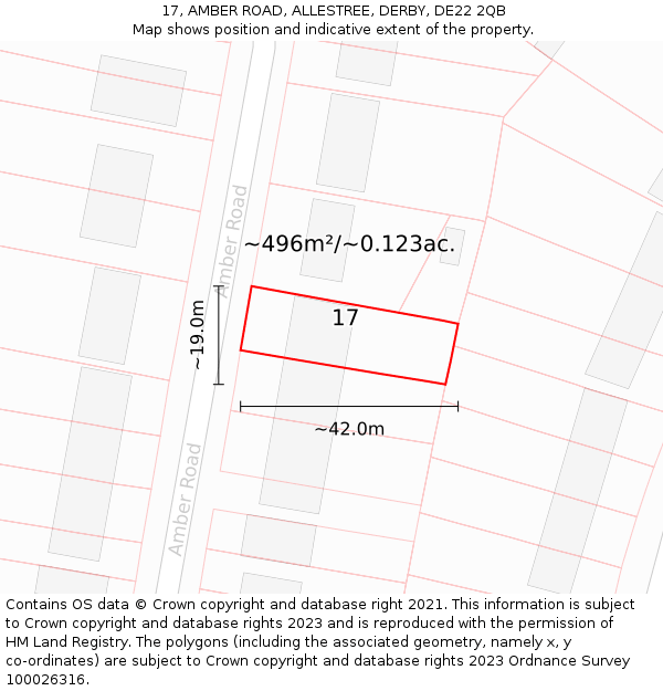 17, AMBER ROAD, ALLESTREE, DERBY, DE22 2QB: Plot and title map