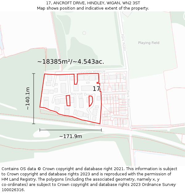 17, ANCROFT DRIVE, HINDLEY, WIGAN, WN2 3ST: Plot and title map