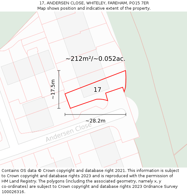 17, ANDERSEN CLOSE, WHITELEY, FAREHAM, PO15 7ER: Plot and title map