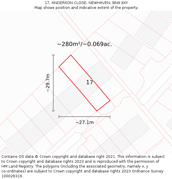 17, ANDERSON CLOSE, NEWHAVEN, BN9 9XY: Plot and title map