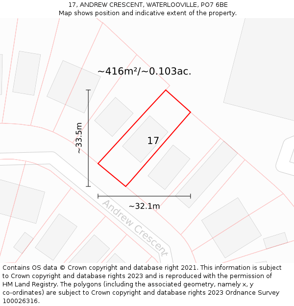 17, ANDREW CRESCENT, WATERLOOVILLE, PO7 6BE: Plot and title map