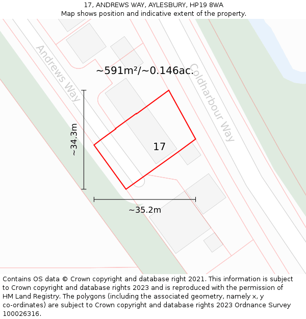 17, ANDREWS WAY, AYLESBURY, HP19 8WA: Plot and title map