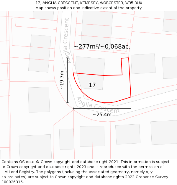 17, ANGLIA CRESCENT, KEMPSEY, WORCESTER, WR5 3UX: Plot and title map