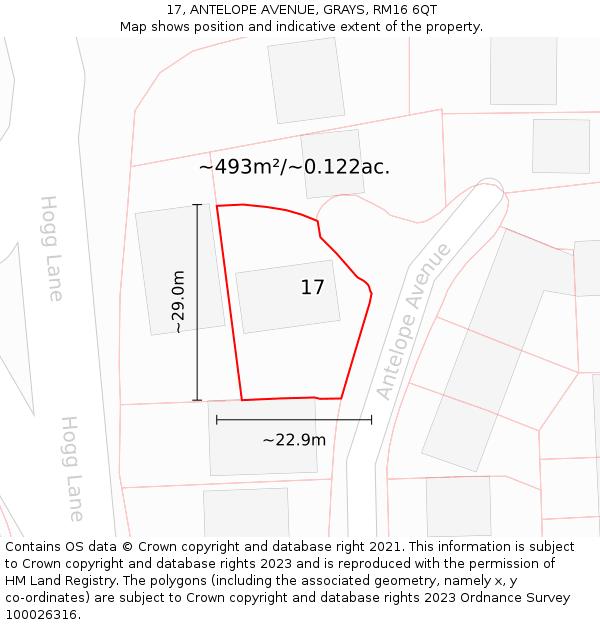 17, ANTELOPE AVENUE, GRAYS, RM16 6QT: Plot and title map