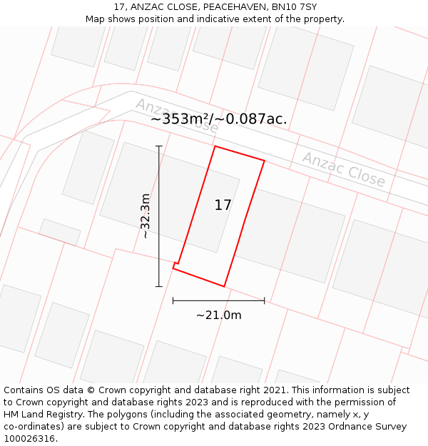 17, ANZAC CLOSE, PEACEHAVEN, BN10 7SY: Plot and title map