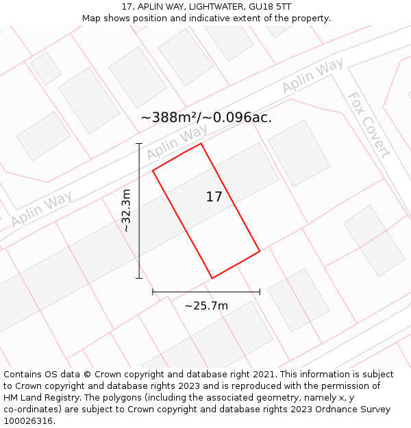 17, APLIN WAY, LIGHTWATER, GU18 5TT: Plot and title map