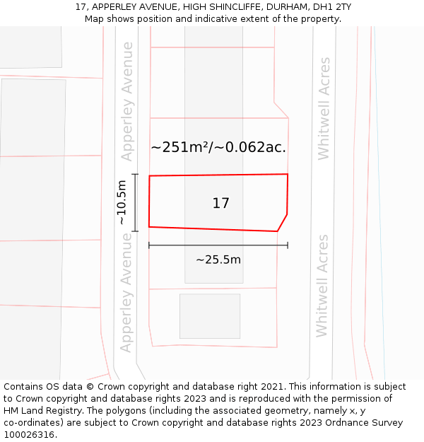 17, APPERLEY AVENUE, HIGH SHINCLIFFE, DURHAM, DH1 2TY: Plot and title map