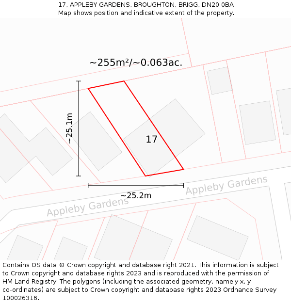 17, APPLEBY GARDENS, BROUGHTON, BRIGG, DN20 0BA: Plot and title map