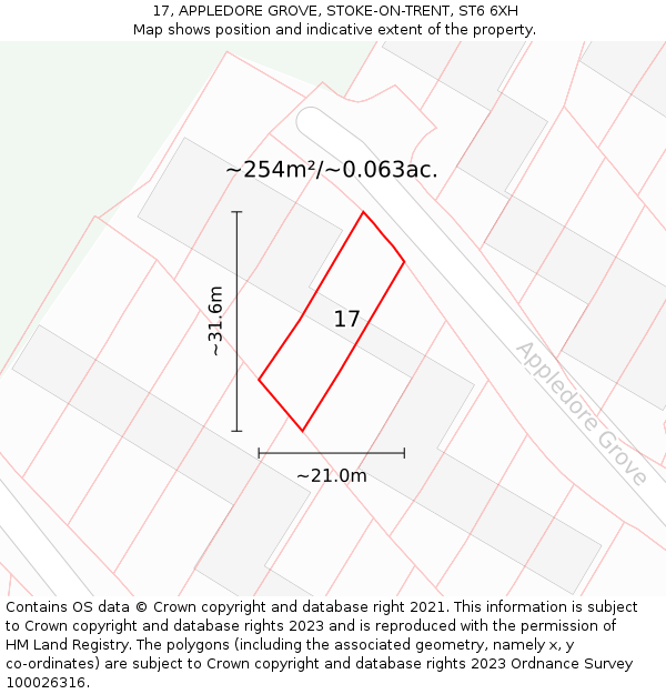 17, APPLEDORE GROVE, STOKE-ON-TRENT, ST6 6XH: Plot and title map