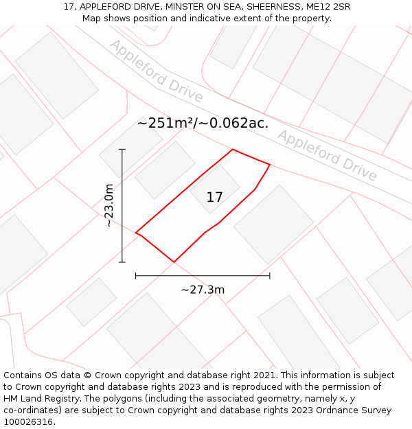 17, APPLEFORD DRIVE, MINSTER ON SEA, SHEERNESS, ME12 2SR: Plot and title map