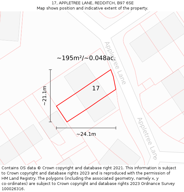 17, APPLETREE LANE, REDDITCH, B97 6SE: Plot and title map