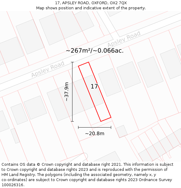 17, APSLEY ROAD, OXFORD, OX2 7QX: Plot and title map