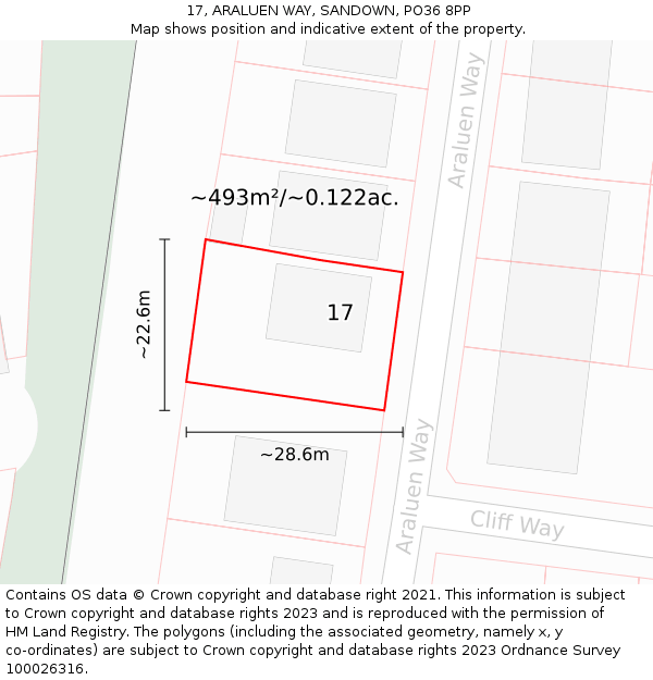 17, ARALUEN WAY, SANDOWN, PO36 8PP: Plot and title map