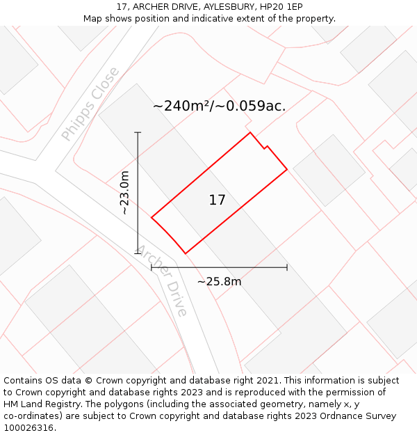 17, ARCHER DRIVE, AYLESBURY, HP20 1EP: Plot and title map