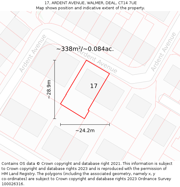 17, ARDENT AVENUE, WALMER, DEAL, CT14 7UE: Plot and title map