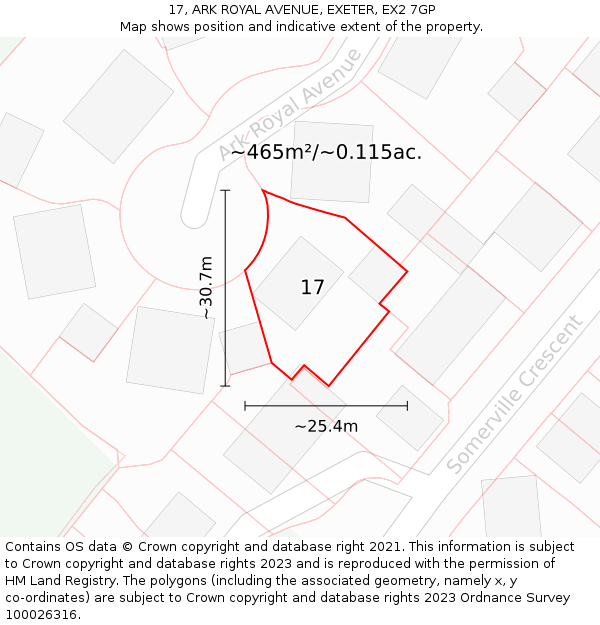 17, ARK ROYAL AVENUE, EXETER, EX2 7GP: Plot and title map