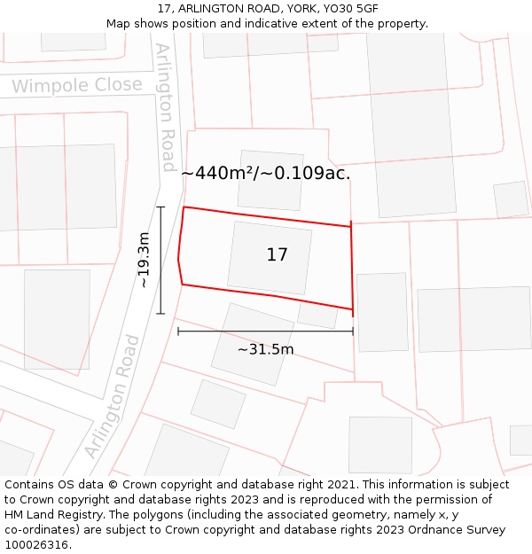 17, ARLINGTON ROAD, YORK, YO30 5GF: Plot and title map