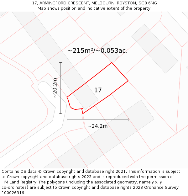 17, ARMINGFORD CRESCENT, MELBOURN, ROYSTON, SG8 6NG: Plot and title map