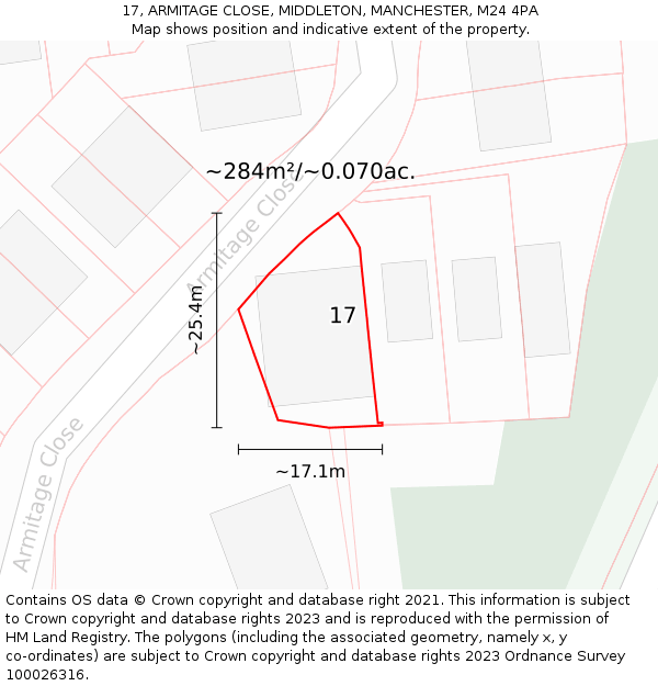 17, ARMITAGE CLOSE, MIDDLETON, MANCHESTER, M24 4PA: Plot and title map