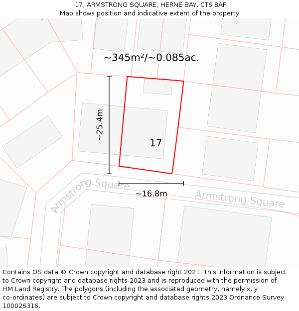 17, ARMSTRONG SQUARE, HERNE BAY, CT6 8AF: Plot and title map