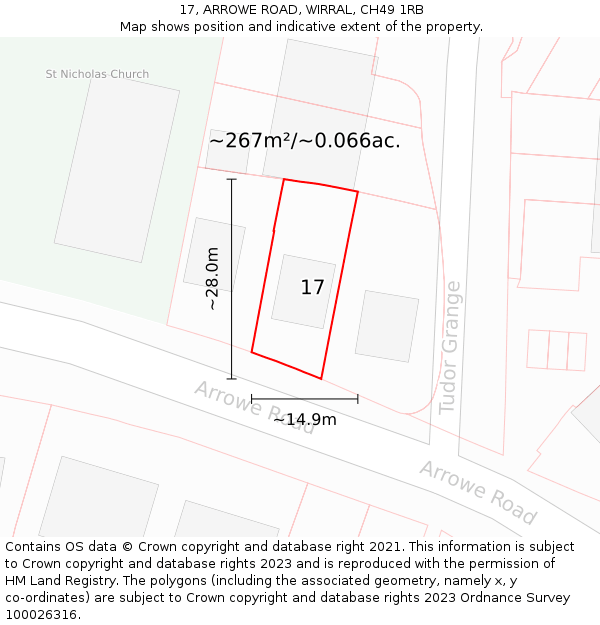 17, ARROWE ROAD, WIRRAL, CH49 1RB: Plot and title map