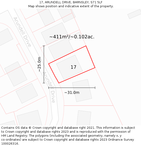 17, ARUNDELL DRIVE, BARNSLEY, S71 5LF: Plot and title map