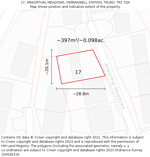 17, ARWORTHAL MEADOWS, PERRANWELL STATION, TRURO, TR3 7QX: Plot and title map