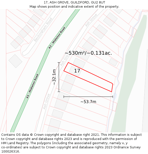 17, ASH GROVE, GUILDFORD, GU2 8UT: Plot and title map