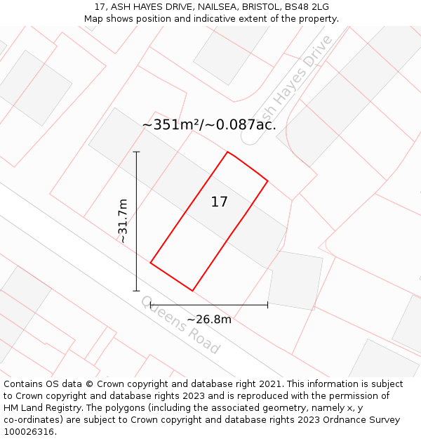 17, ASH HAYES DRIVE, NAILSEA, BRISTOL, BS48 2LG: Plot and title map