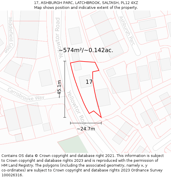 17, ASHBURGH PARC, LATCHBROOK, SALTASH, PL12 4XZ: Plot and title map