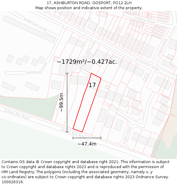 17, ASHBURTON ROAD, GOSPORT, PO12 2LH: Plot and title map