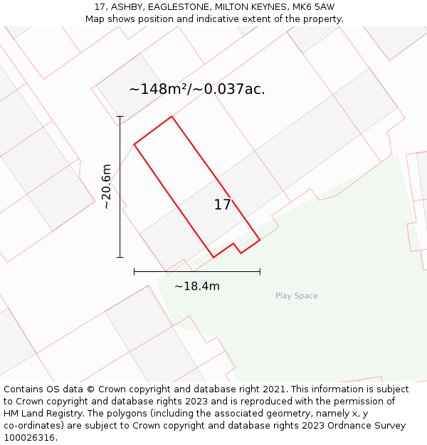 17, ASHBY, EAGLESTONE, MILTON KEYNES, MK6 5AW: Plot and title map