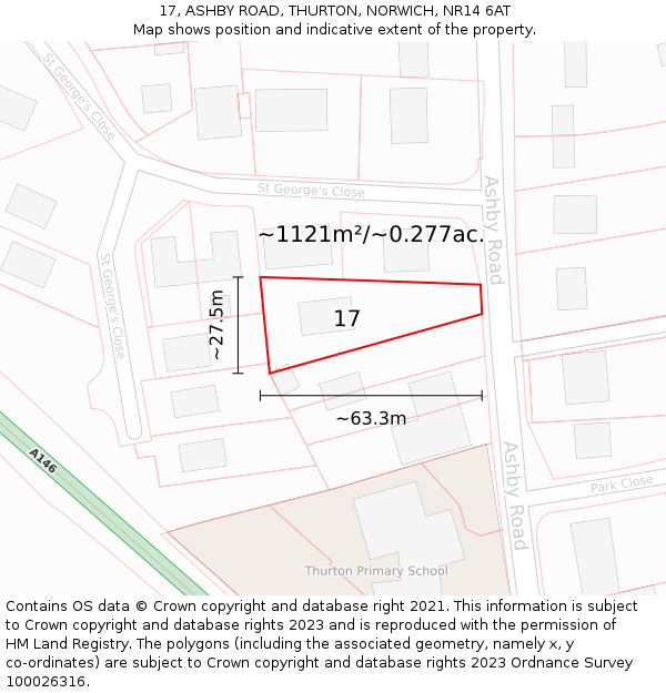 17, ASHBY ROAD, THURTON, NORWICH, NR14 6AT: Plot and title map