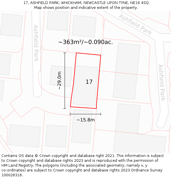 17, ASHFIELD PARK, WHICKHAM, NEWCASTLE UPON TYNE, NE16 4SQ: Plot and title map