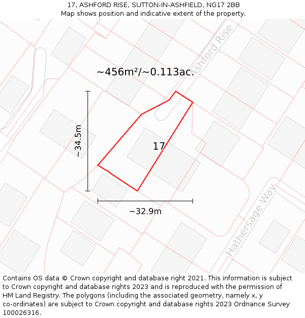 17, ASHFORD RISE, SUTTON-IN-ASHFIELD, NG17 2BB: Plot and title map