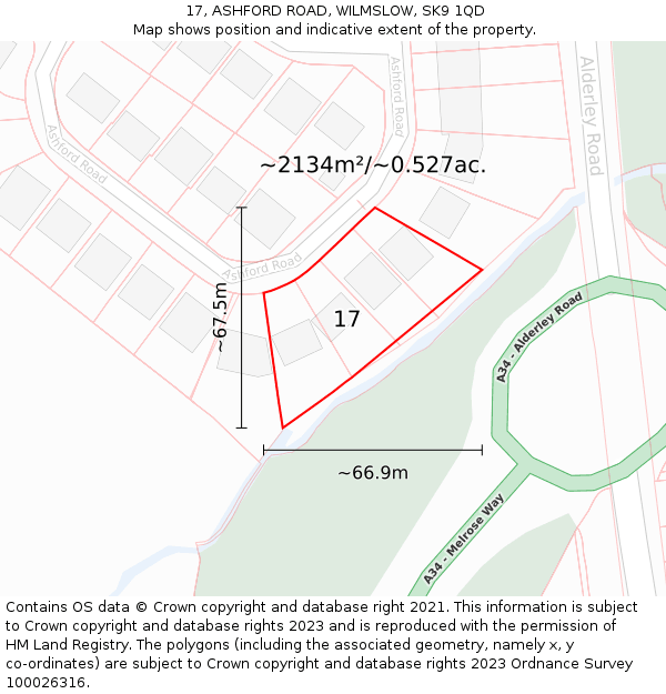 17, ASHFORD ROAD, WILMSLOW, SK9 1QD: Plot and title map