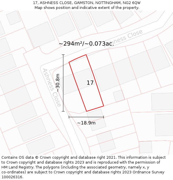 17, ASHNESS CLOSE, GAMSTON, NOTTINGHAM, NG2 6QW: Plot and title map