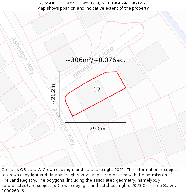 17, ASHRIDGE WAY, EDWALTON, NOTTINGHAM, NG12 4FL: Plot and title map