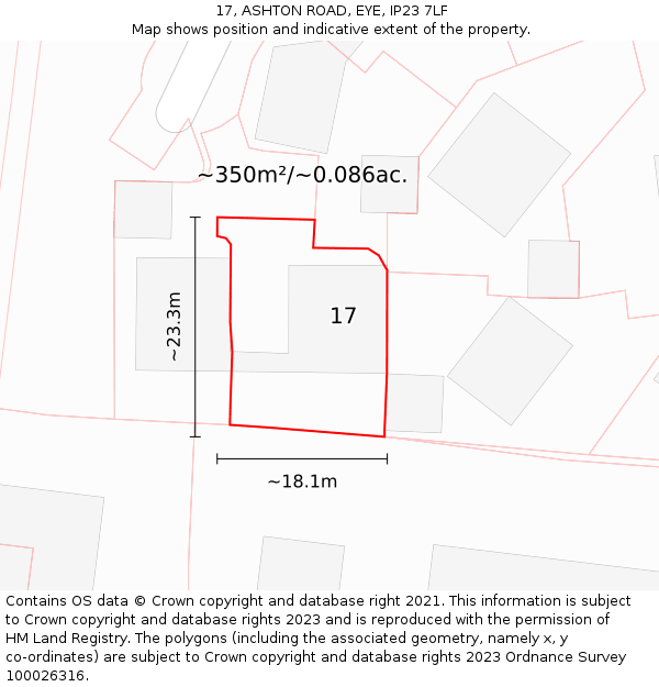 17, ASHTON ROAD, EYE, IP23 7LF: Plot and title map