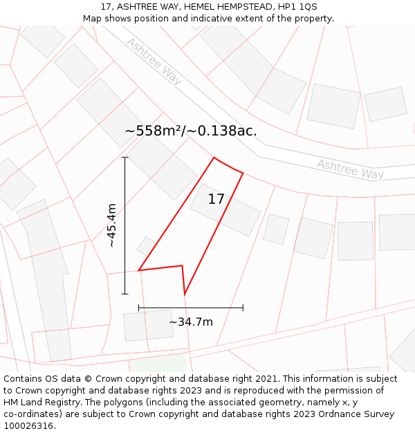 17, ASHTREE WAY, HEMEL HEMPSTEAD, HP1 1QS: Plot and title map