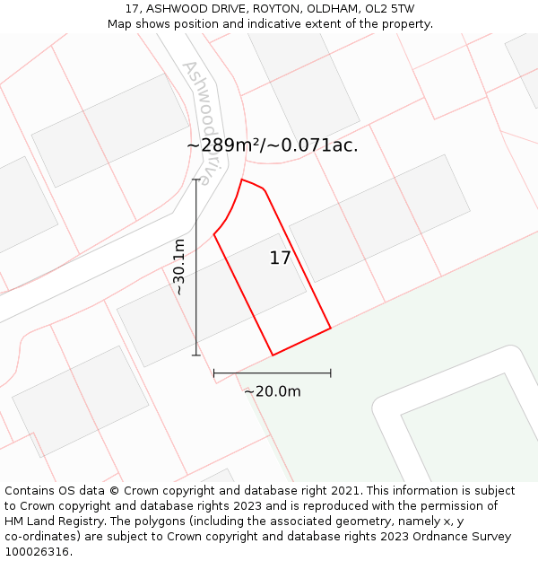 17, ASHWOOD DRIVE, ROYTON, OLDHAM, OL2 5TW: Plot and title map
