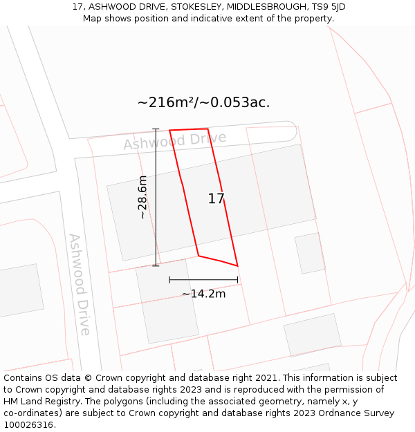 17, ASHWOOD DRIVE, STOKESLEY, MIDDLESBROUGH, TS9 5JD: Plot and title map