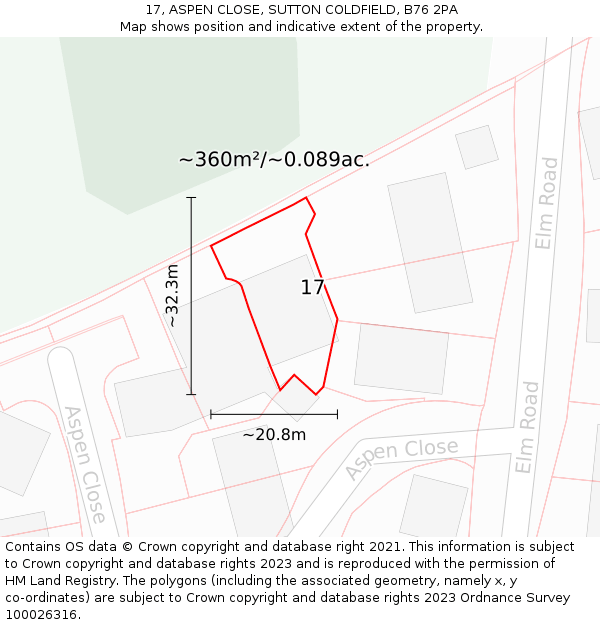 17, ASPEN CLOSE, SUTTON COLDFIELD, B76 2PA: Plot and title map