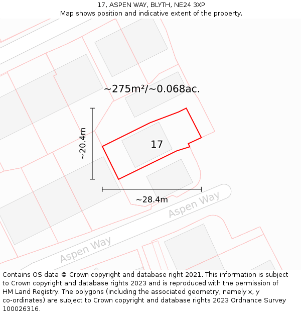 17, ASPEN WAY, BLYTH, NE24 3XP: Plot and title map