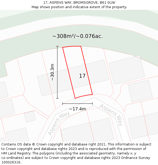 17, ASPENS WAY, BROMSGROVE, B61 0UW: Plot and title map