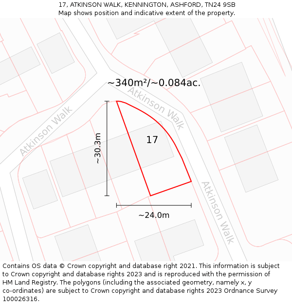 17, ATKINSON WALK, KENNINGTON, ASHFORD, TN24 9SB: Plot and title map