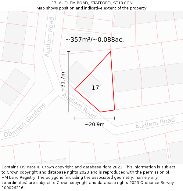 17, AUDLEM ROAD, STAFFORD, ST18 0GN: Plot and title map