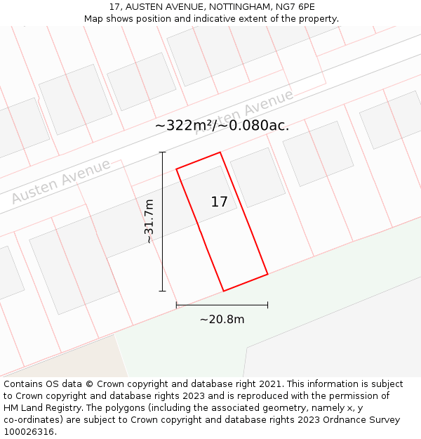 17, AUSTEN AVENUE, NOTTINGHAM, NG7 6PE: Plot and title map