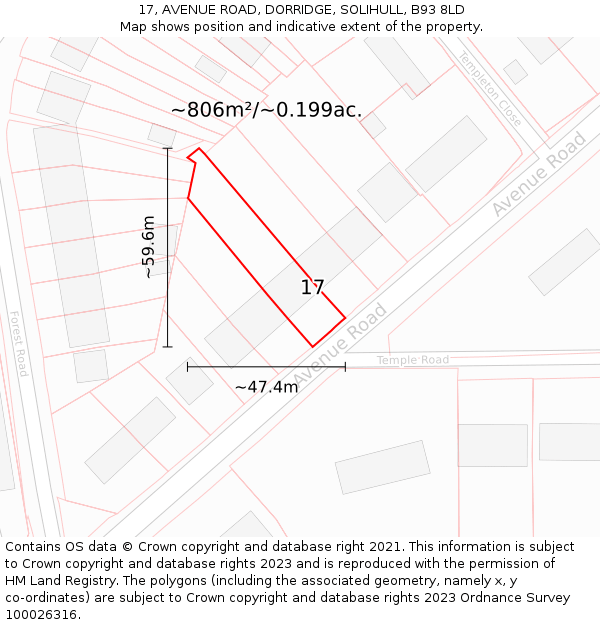 17, AVENUE ROAD, DORRIDGE, SOLIHULL, B93 8LD: Plot and title map