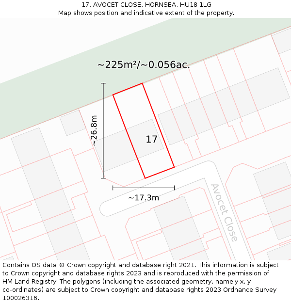 17, AVOCET CLOSE, HORNSEA, HU18 1LG: Plot and title map